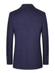 Navy wool classic fit men's blazer with button cuff detail.