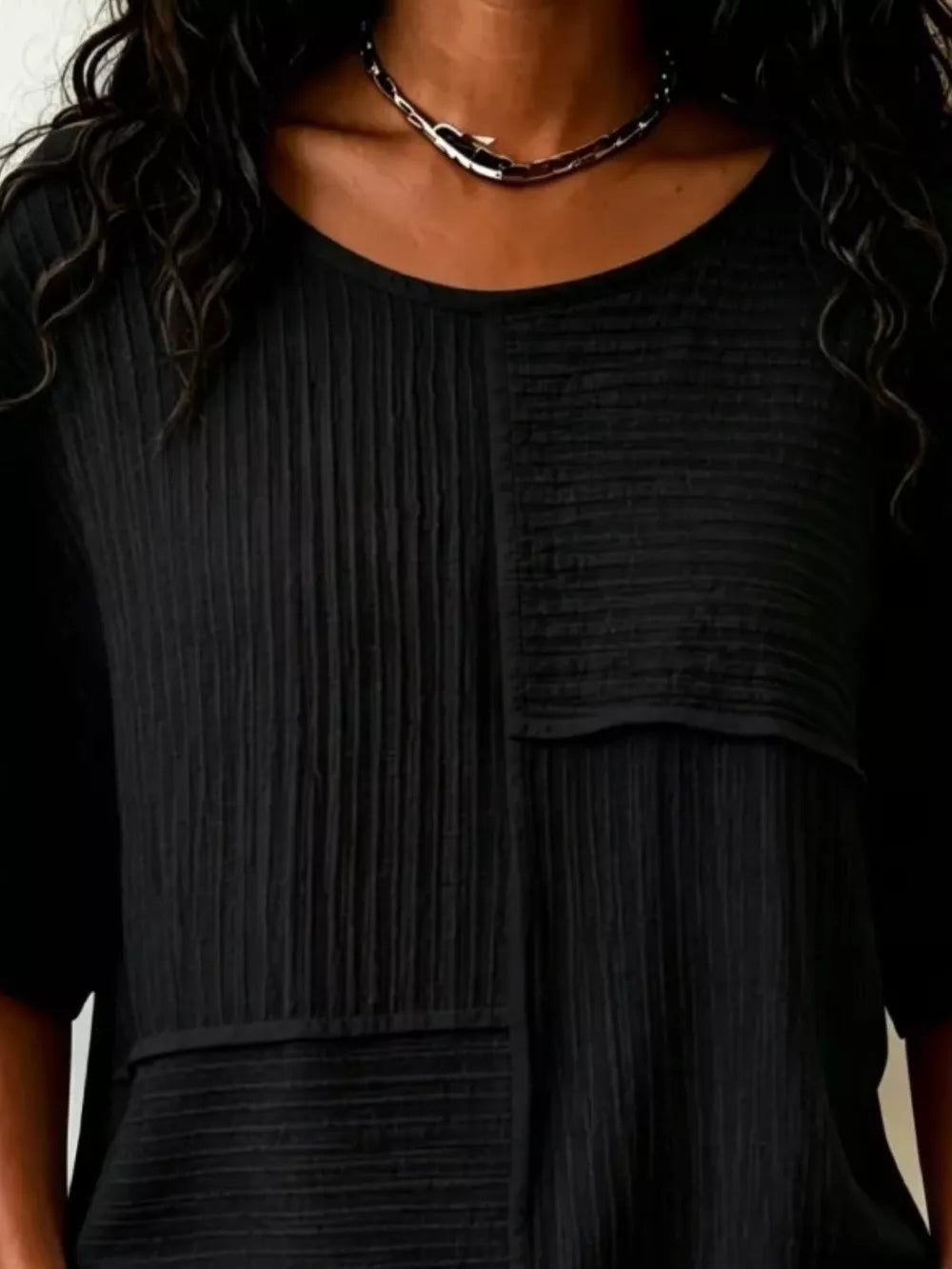 Full Size Texture Round Neck Half Sleeve Blouse, side view