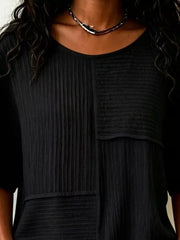 Full Size Texture Round Neck Half Sleeve Blouse, side view