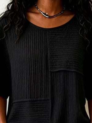 Full Size Texture Round Neck Half Sleeve Blouse, side view