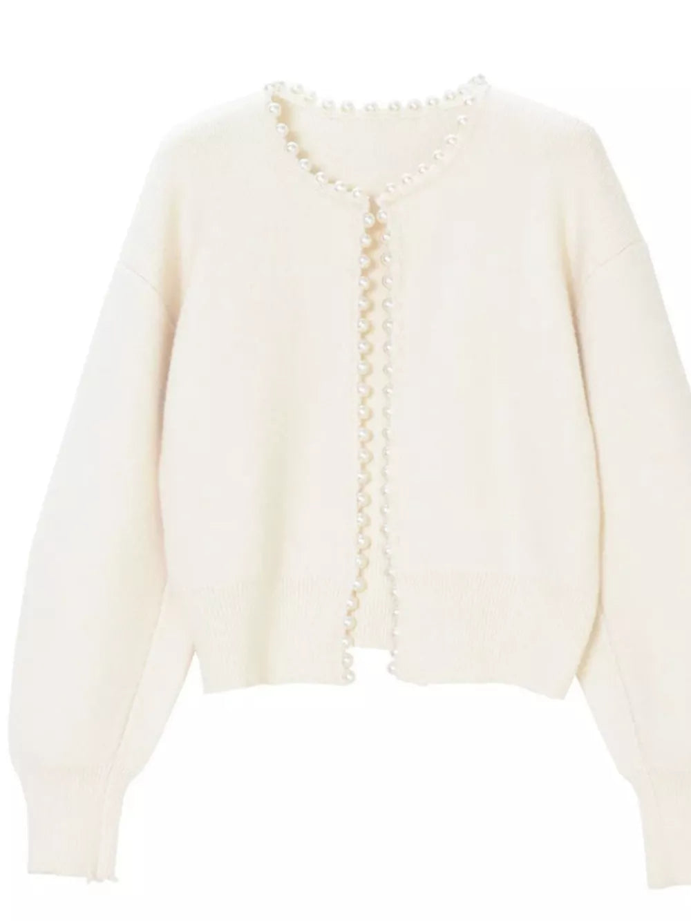 Pearl Trimmed Open Front Cardigan in White, alternate angle