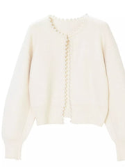 Pearl Trimmed Open Front Cardigan in White, alternate angle