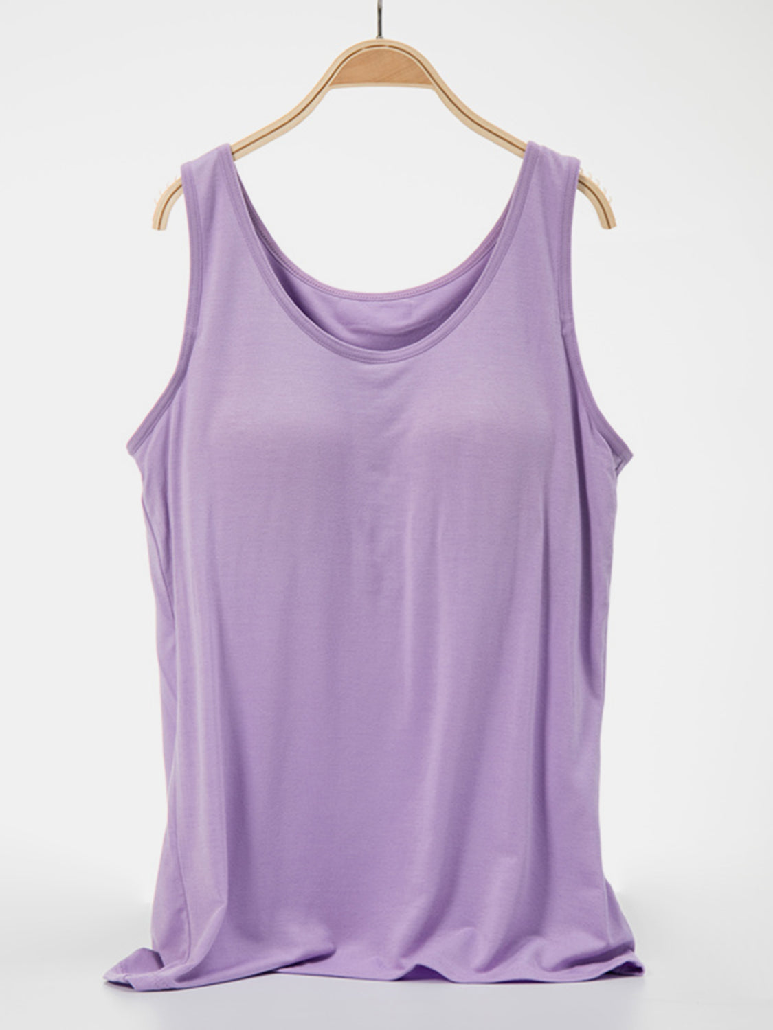 Lavender scoop neck tank top with a relaxed fit.