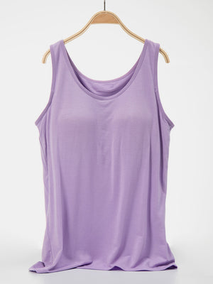Lavender scoop neck tank top with a relaxed fit.