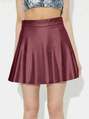 Crimson A-line mini skirt with a smooth, satiny finish.