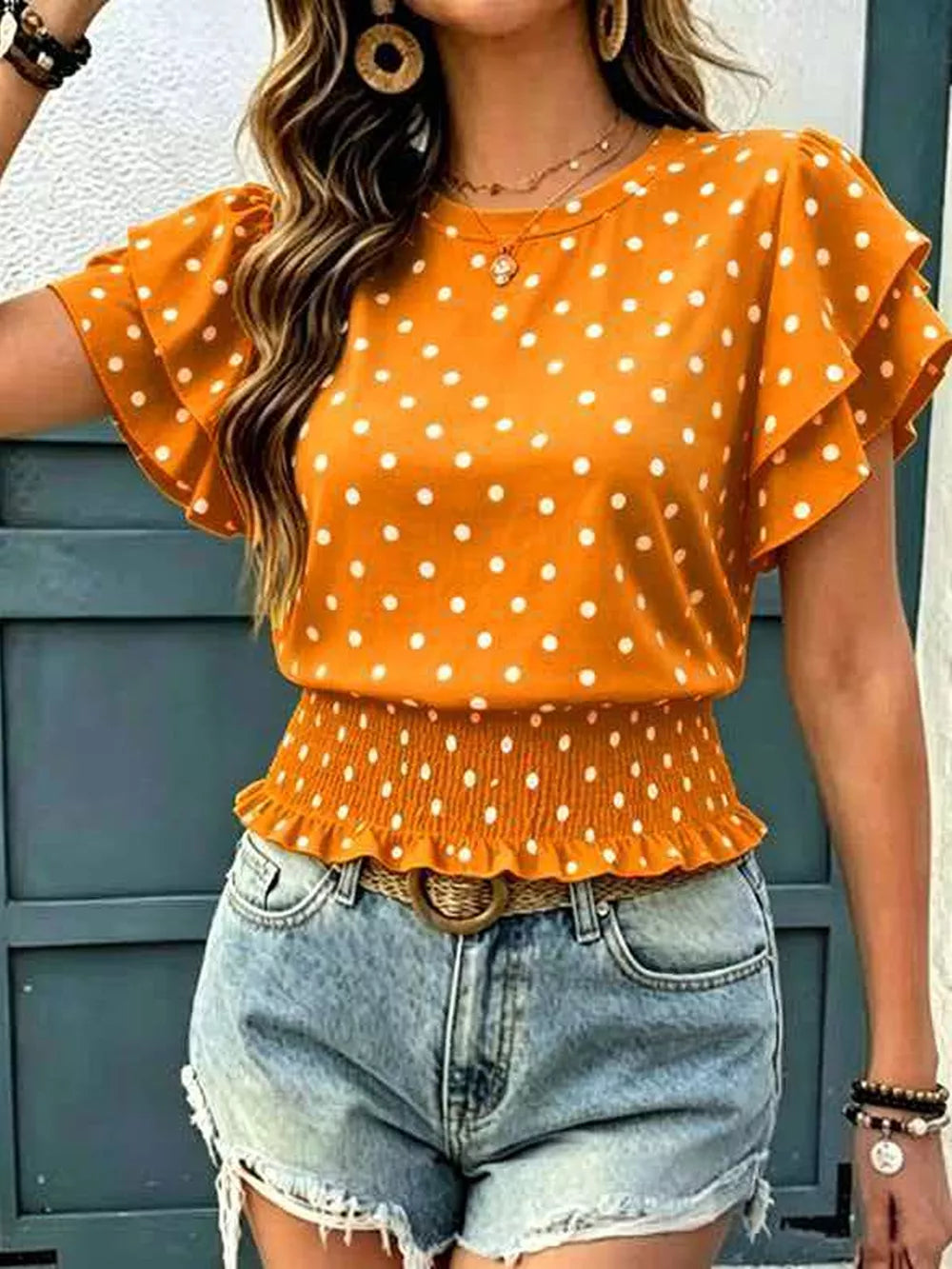 Polka Dot Ruffle Sleeve Blouse, alternate angle