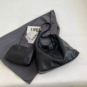 Adjustable Strap Shoulder Bag in Black, fabric detail