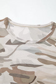 Western Camo Print Mesh Long Sleeve Top in Green Camouflage, fabric detail