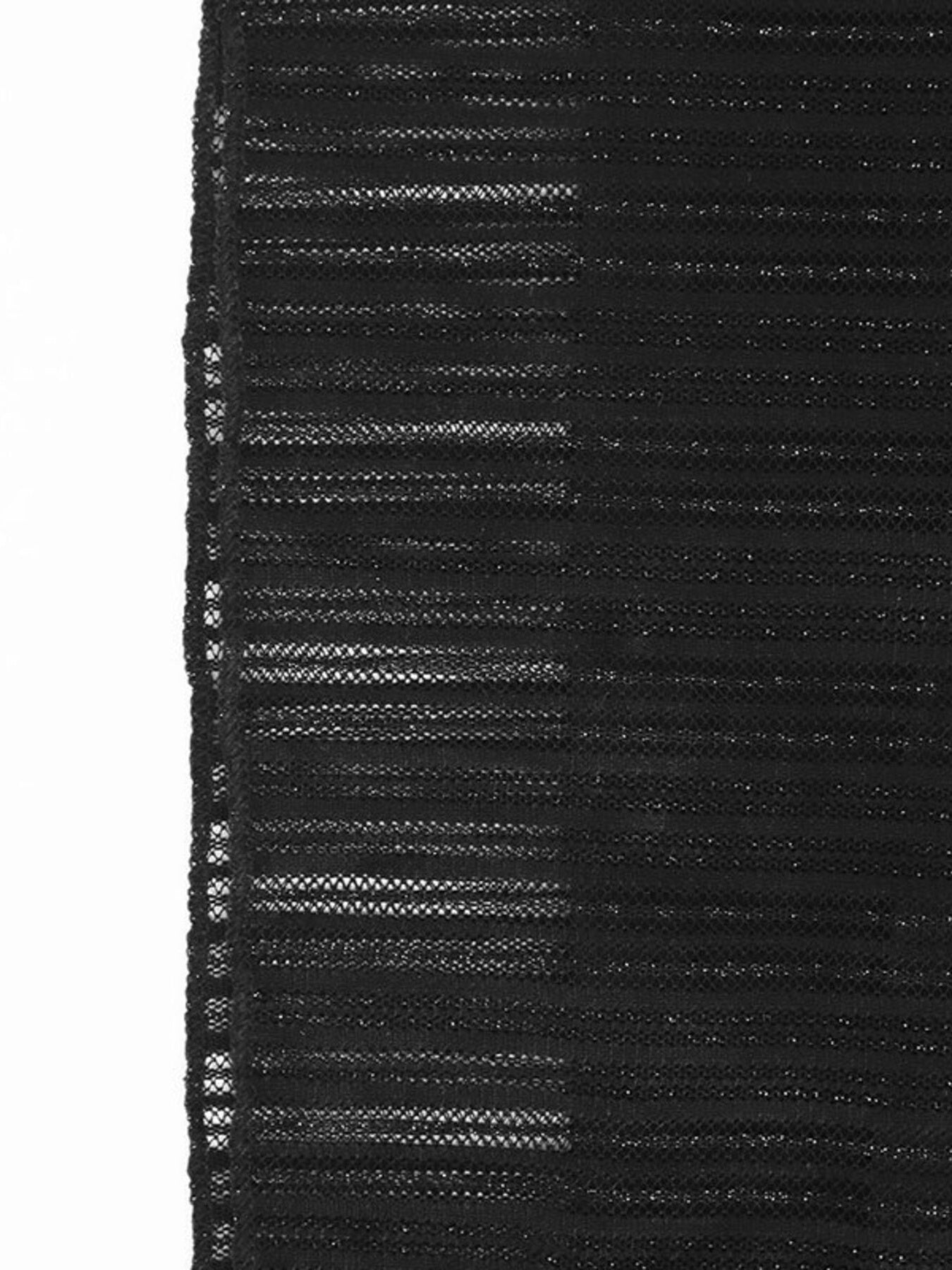Black mini dress with glitter accents and a striped mesh texture.