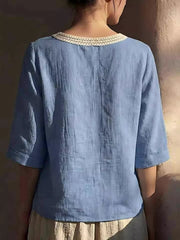 Lace-trimmed Short Sleeve Relaxed Blouse