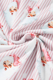 Santa Stripe Lounge Set in blush pink with Santa Claus print and pink stripes.