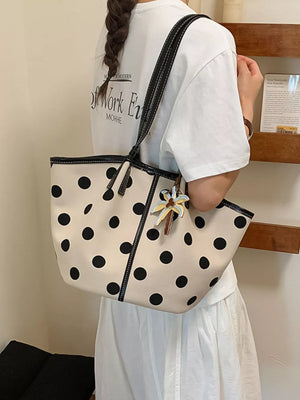 Polka Dot Shoulder Bag in White, fabric detail