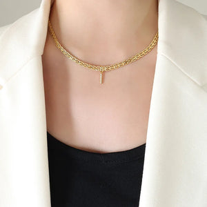 Gold chain necklace with zircon-set initial pendant, Style F