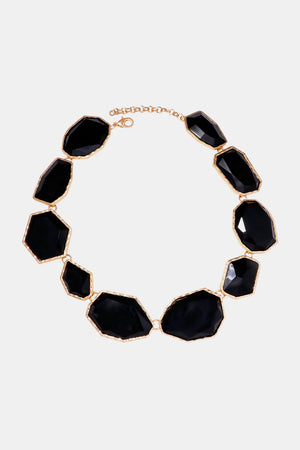 Black resin stone collar necklace with gold-tone alloy setting and chain.