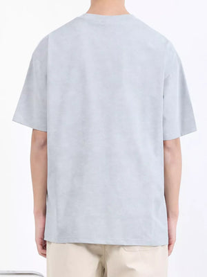 Men's relaxed fit t-shirt in light blue cotton blend, crew neck, short sleeves.