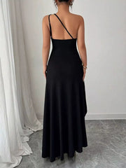 One-shoulder Ruched High-slit Maxi Dress, model styling view