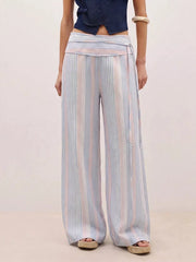Striped Wide-leg Pants With Tie Waist in Blue, view 13