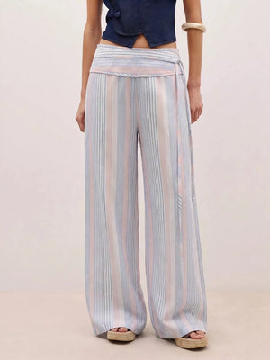 Striped Wide-leg Pants With Tie Waist in Blue, view 13