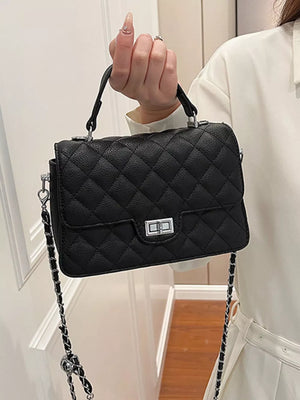 Quilted Chain Strap Crossbody Bag in Black, back view
