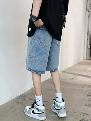 Men's Acid Wash Denim Shorts in Blue, side view