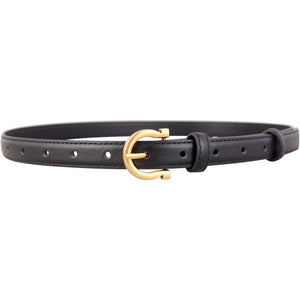 Black cowhide leather belt with gold buckle and adjustable holes.