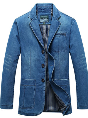 Men's Plus Size Button Up Denim Blazer, front view