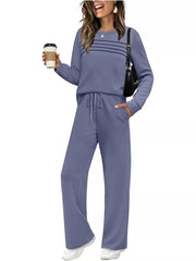 Casual Long Sleeve Crewneck Top & Drawstring Pants Set