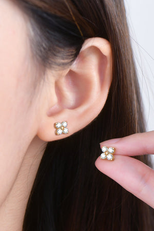 Four-stone stud earrings in gold sterling silver with clear cubic zirconia stones.