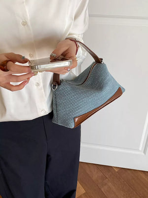 Woven Texture Crossbody Bag in Blue, model styling view