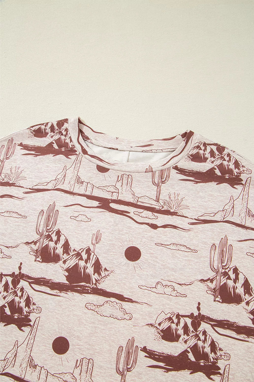 Desert Sand Print Short Sleeve Knit Top in Dust Storm, back view