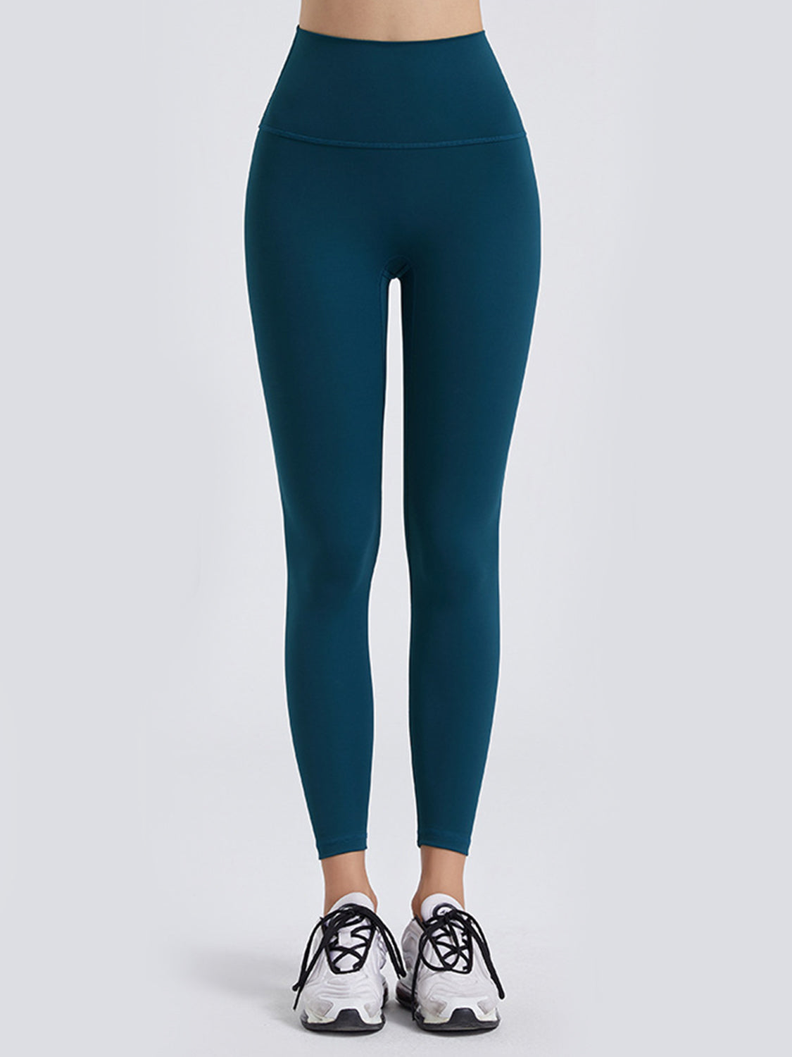 Teal FlexFit wideband leggings with a high waist and 7/8 length.