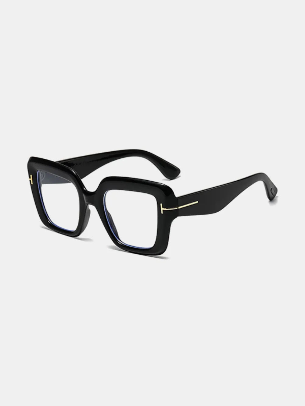 Black geometric acetate sunglasses with gold accent detail