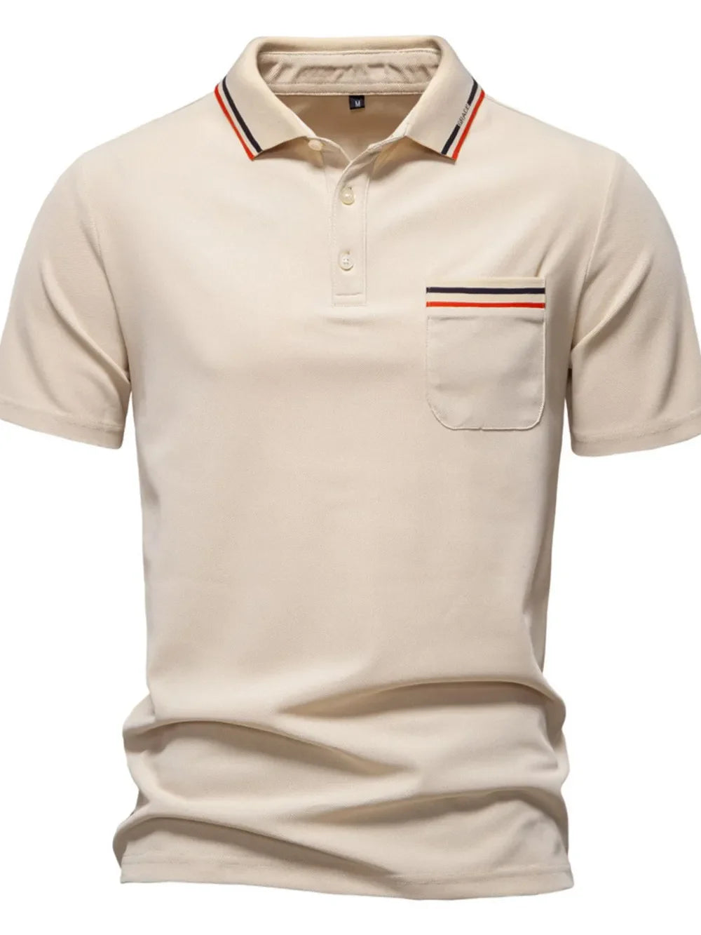 Textured polo shirt in Dust Storm with contrast trim on collar and pocket.
