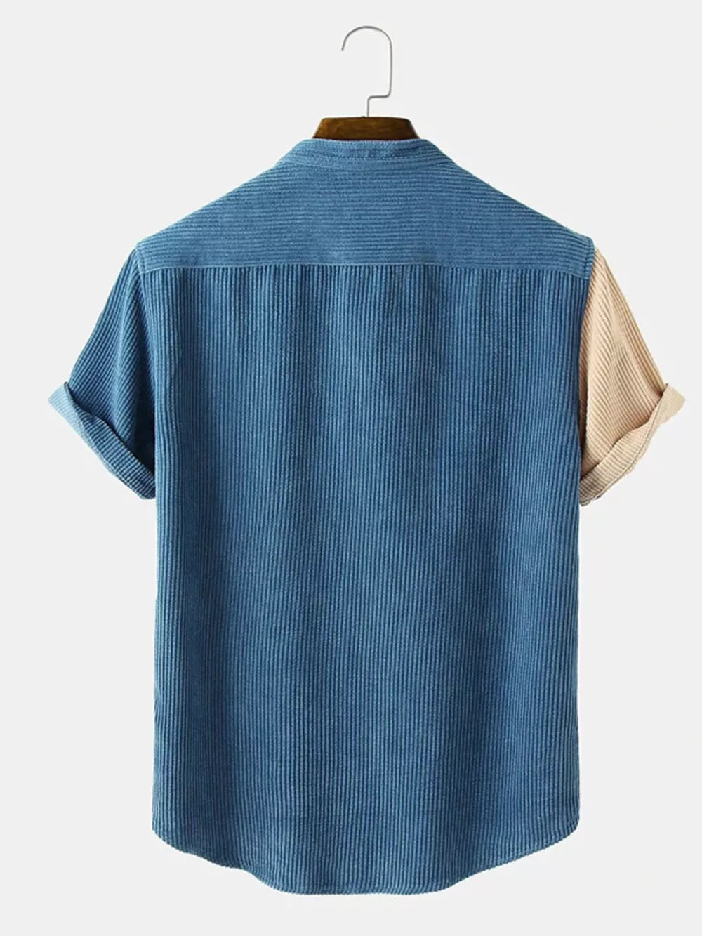 Men's Full Size Color Block Corduroy Shirt in Light Blue, side view