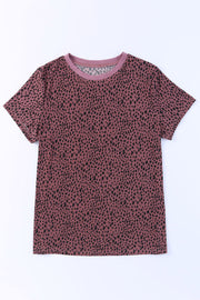 Dusty Pink spotted print crew neck t-shirt with short sleeves.