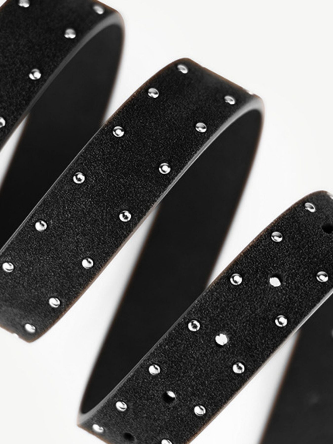 Black studded leather belt with silver accents