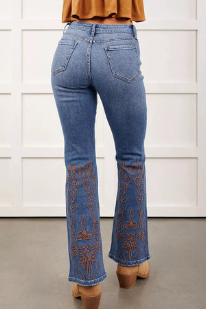 Embroidered Flare Leg Jeans, back view