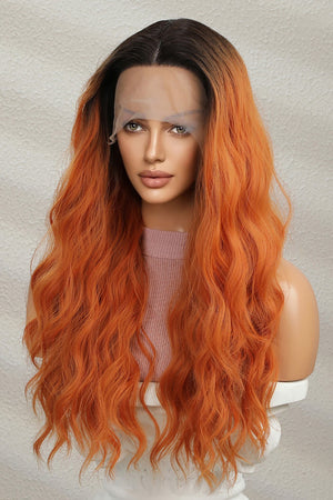 Sunset Ombre Lace Front Wig in Ginger/Brunette Root with wavy copper-orange hair.