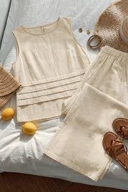 Sleeveless Top And Wide-leg Pants Set in Moss, model styling view