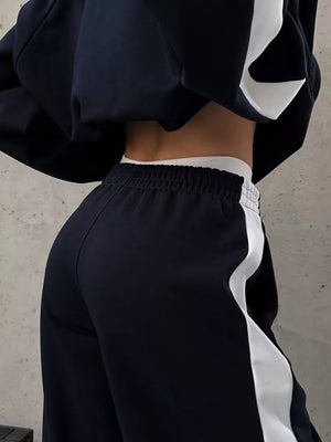 Zip Up Long Sleeve Outerwear And Pants Set in Brown, fit detail