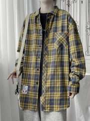 Men's Plus Size Plaid Button Up Shirt in Dark Gray, side view