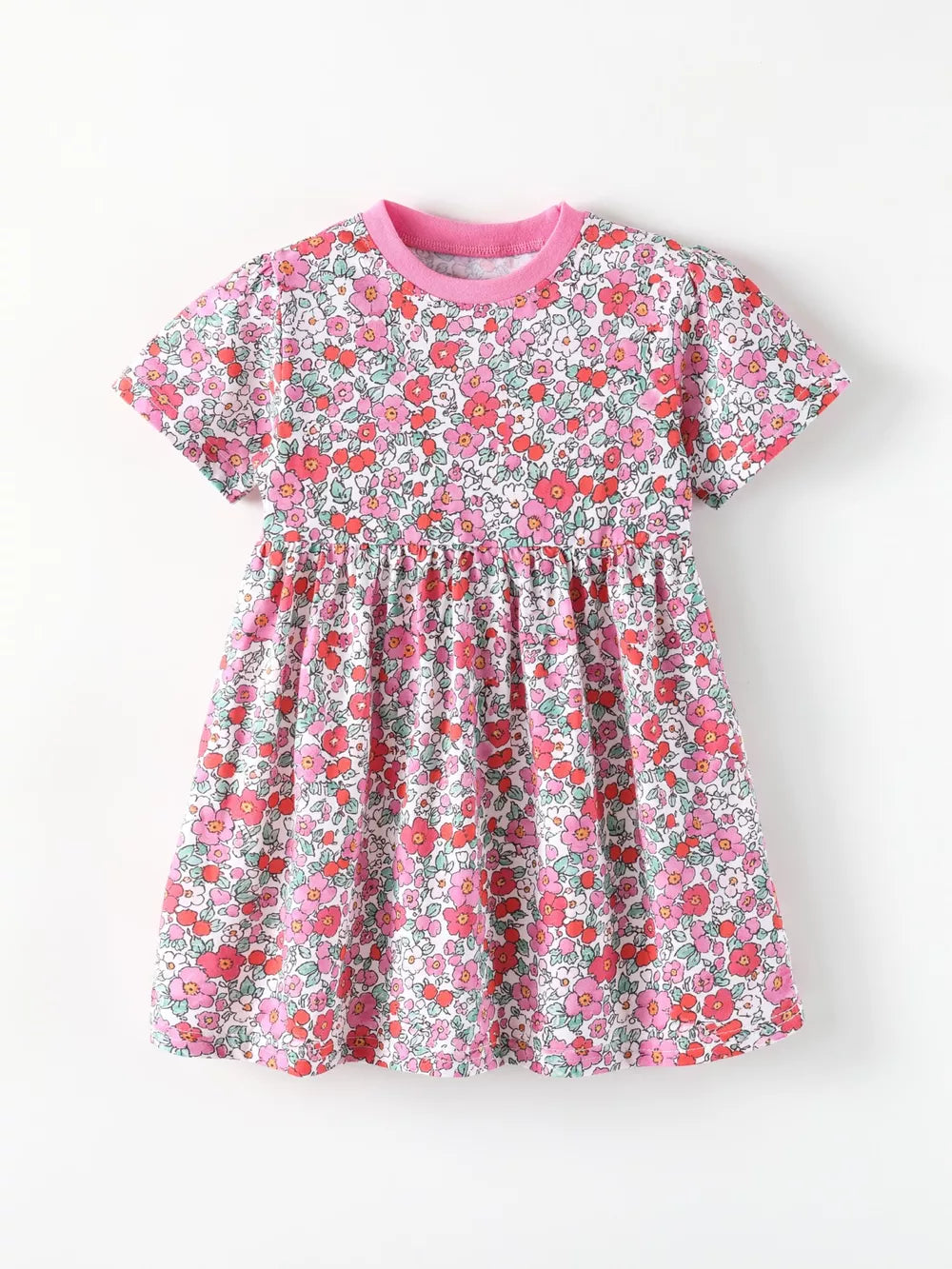 Children's Floral Print Short Sleeve A-line Dress, side view