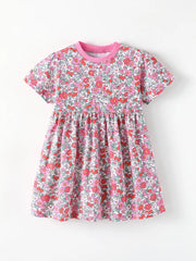 Children's Floral Print Short Sleeve A-line Dress, side view