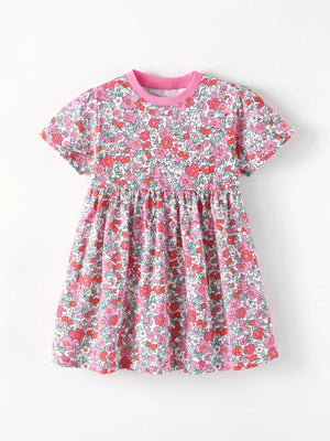 Children's Floral Print Short Sleeve A-line Dress, side view
