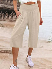 Effortless Smocked Wide-leg Capri Pants