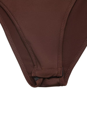 Striped Button-up Bodysuit in Brown, fit detail