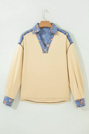boho blouse in denim blue with v-neck