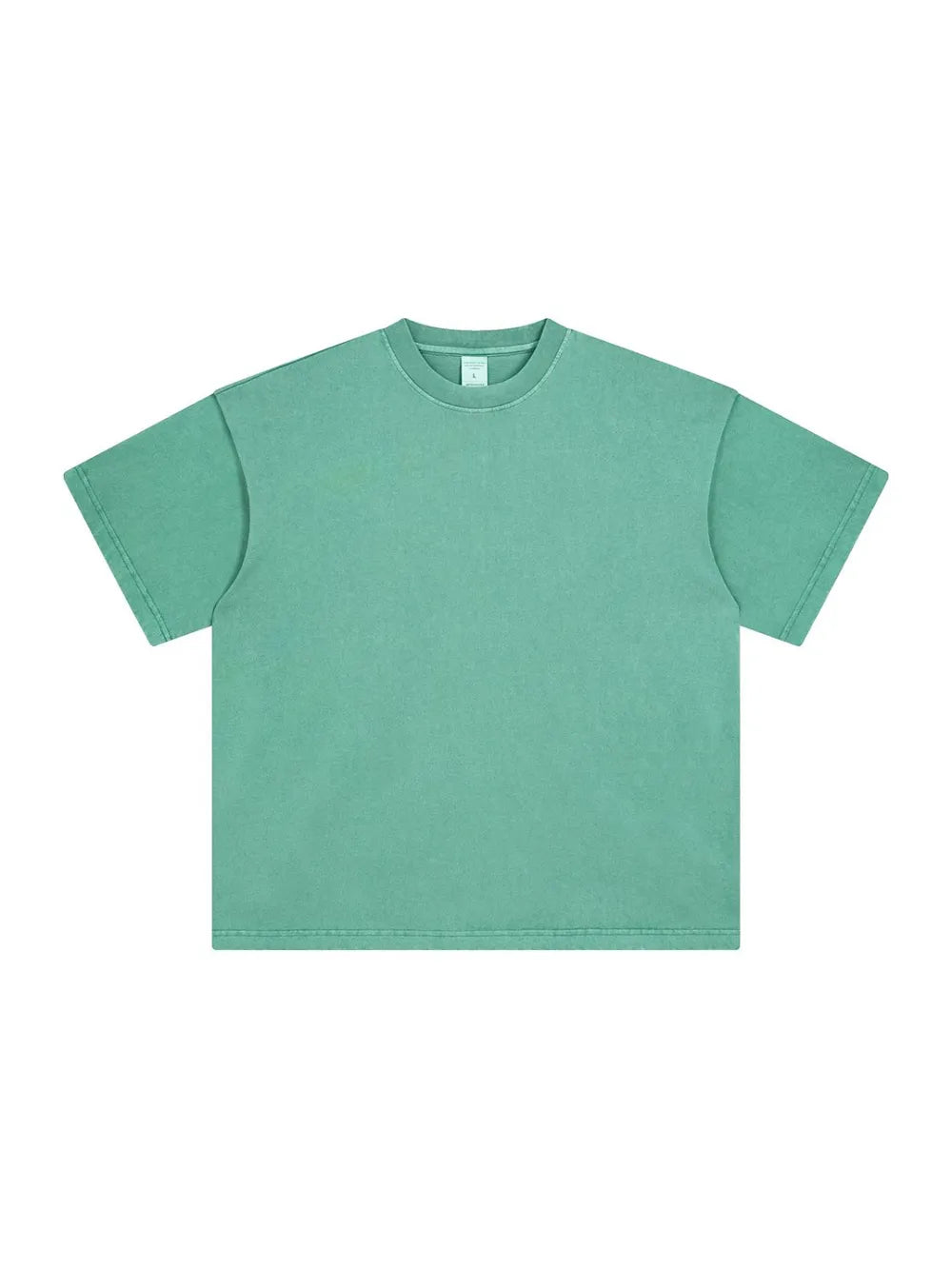 Oversized washed cotton tee in Gum Leaf green with relaxed fit and crew neck.