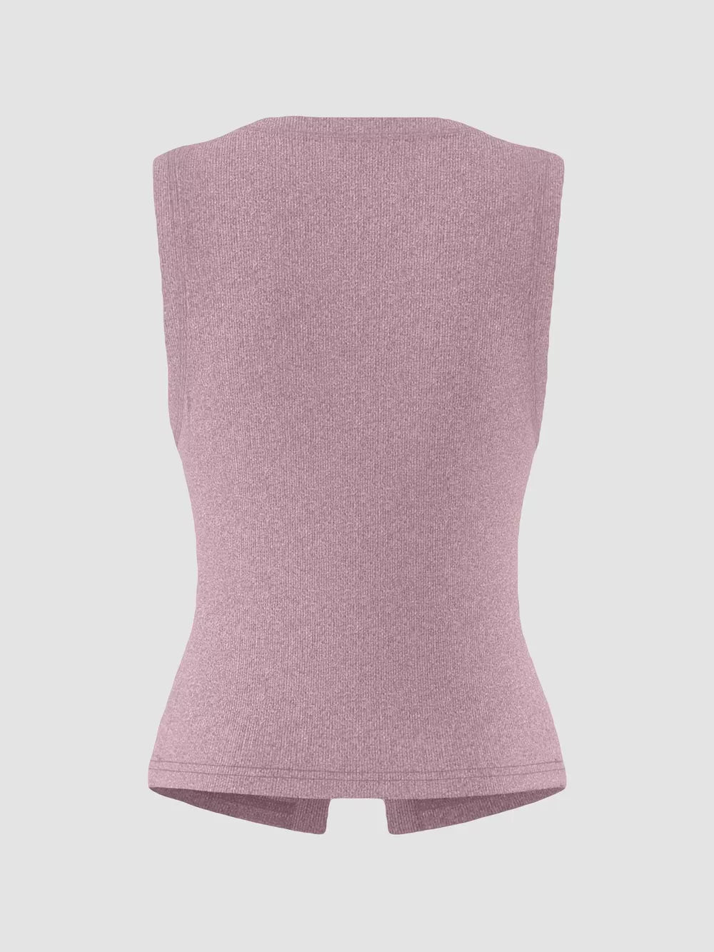 Pink ribbed button-front fitted tank top with a split hem.