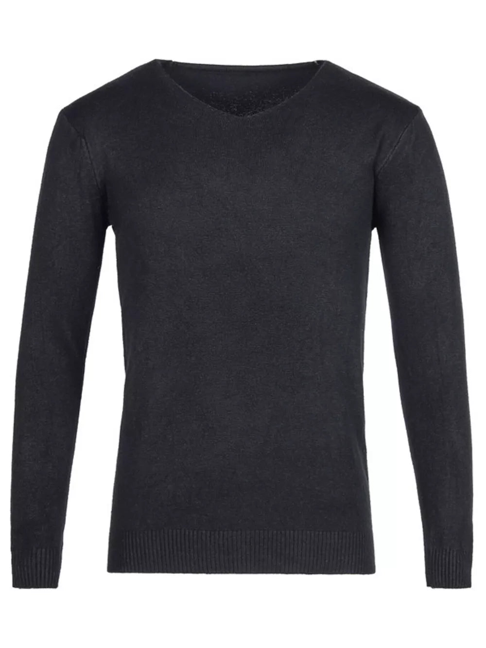 Men's Plus Size Solid Color Long Sleeve Knit Top in Navy, back view